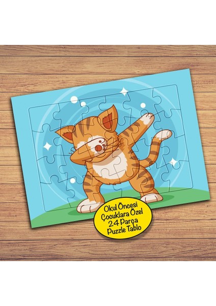 Dabbing Dansçı Kedi Çocuklara Özel Puzzle Yapboz TABLO-2147850532