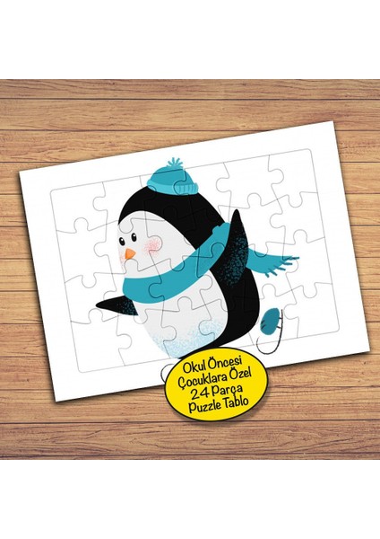 Buz Pateni Yapan Penguen Çocuklara Özel Puzzle Yapboz Tablo-92