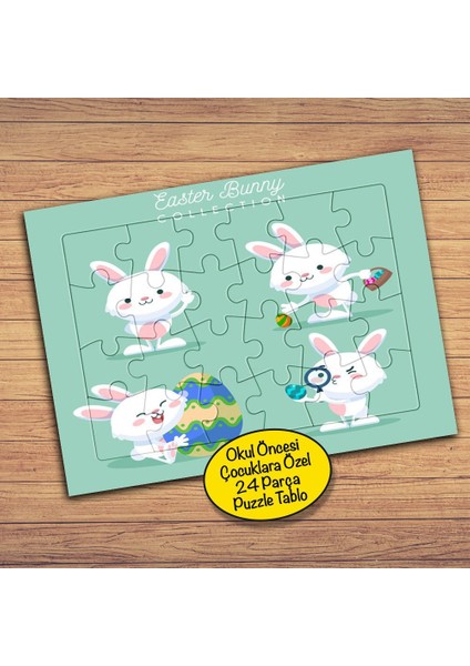 Sevimli Mutlu Tavşanlar 24 Parça Çocuklara Özel Yapboz TABLO-017
