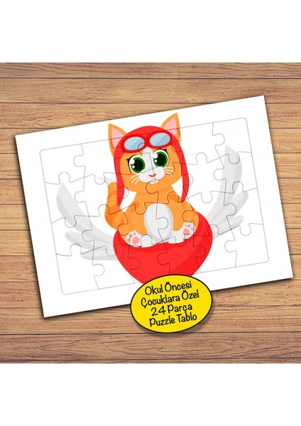 Kanatlı Kalp Üzerinde Kedicik Çocuklara Özel Puzzle Yapboz TABLO-134