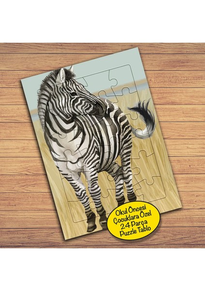 Siyah Beyaz Çizgili Zebra Çocuklara Özel Puzzle Yapboz TABLO-86933