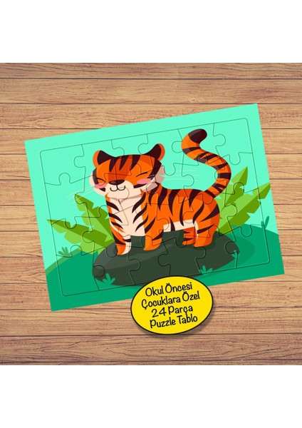 Taş Üstünde Kaplan 24 Parça Çocuklara Özel Yapboz TABLO-8008723