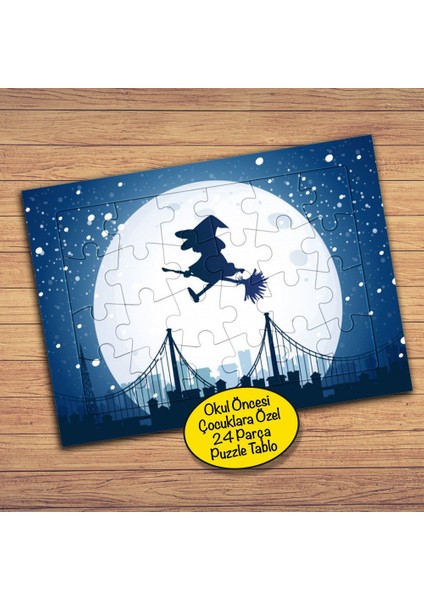 Dolunay Süpürgeli Cadı Çocuklara Özel Puzzle Yapboz TABLO-14522