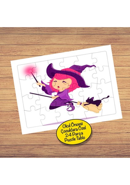 Pembe Saçlı Cadı 24 Parça Çocuklara Özel Yapboz TABLO-147929940