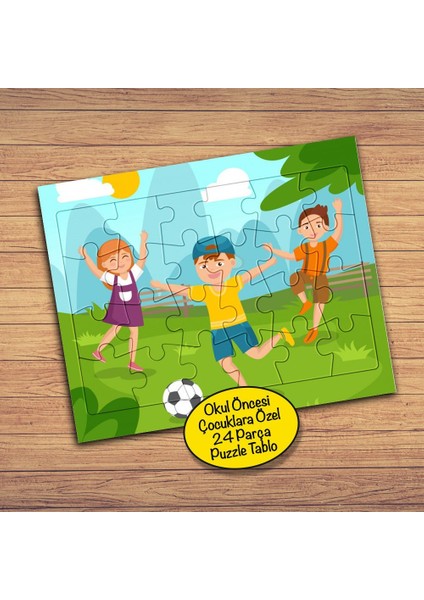 Top Oynayan Çocuklar 24 Parça Çocuklara Özel Yapboz TABLO-876297