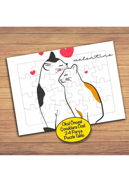 Kalpli Sevimli Kediler Çocuklara Özel Puzzle Yapboz TABLO-436