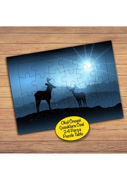 Dağdaki Geyik Silüeti Çocuklara Özel Puzzle Yapboz TABLO-9236