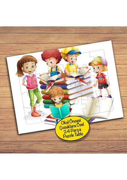 Kitap Kurdu Arkadaşlar Çocuklara Özel Puzzle Yapboz TABLO-20949
