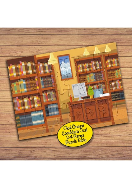 Modern Kitaplık -Kütüphane 24 Parça Çocuklara Özel Yapboz TABLO-16576