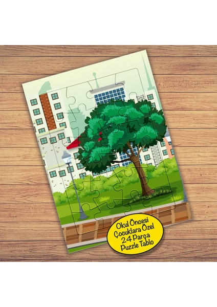 Yüksek Binalar ve Ağaç 24 Parça Çocuklara Özel Yapboz TABLO-23603