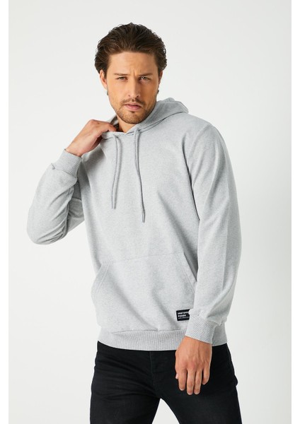 Gri Erkek Kapüşonlu Kanguru Cepli Sweatshirt