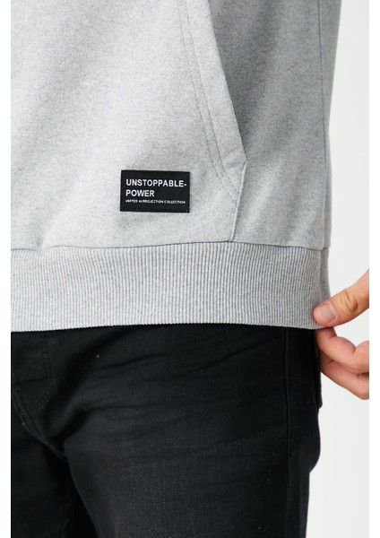 Gri Erkek Kapüşonlu Kanguru Cepli Sweatshirt