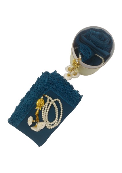 Ayasofya Mevlüt Örtüsü Şal Serisi Seti Petrol Mavisi