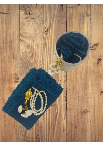 Ayasofya Mevlüt Örtüsü Şal Serisi Seti Petrol Mavisi fiyatları