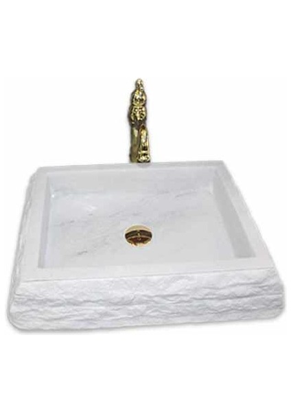 Beyaz Mermer Dışı Eğimli Patlatma Kare Lavabo