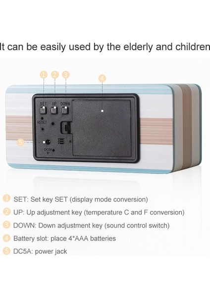 Aydınlık Sessiz Termo - Higrometre Mavi Renkli Çubuk Çalar Saat - Kare Beyaz Işık (Yurt Dışından) fırsatları