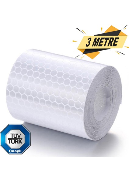 Reflektörlü Fosforlu Şerit Bant Beyaz Reflekte İkaz Bandı 3 Metre