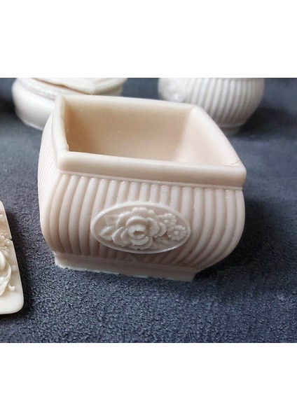 Gül Çiçek Dekorlu Kare Mini Saksı Silikon Kalıp K-206-A