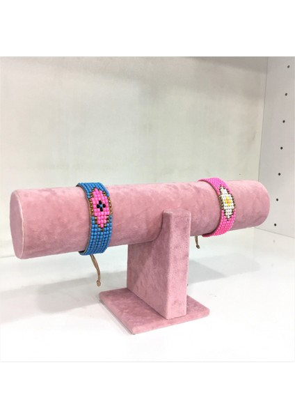 Sertex Kumaş Tekli Pembe Bileklik-Saat Standı (Aydindecor)