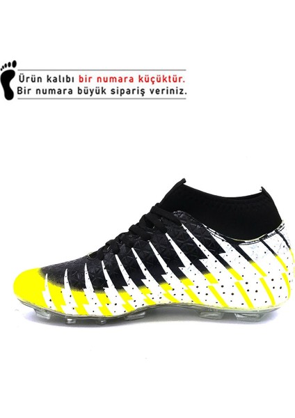 1453 Erkek Sarı Siyah Çoraplı Krampon Futbol Ayakkabısı fiyatları