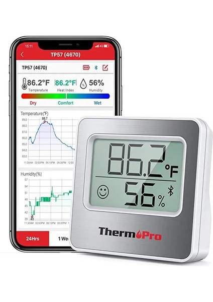 Thermopro TP357 Akıllı Iç Mekan Isı ve Nem Ölçer Termometre