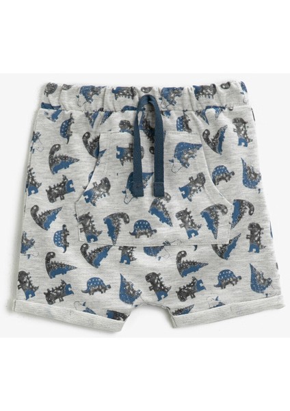 Erkek Bebek Baskili Sort Pamuklu Beli Baglamali