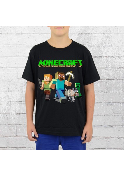 Minecraft Çocuk Tişört Siyah Kesim