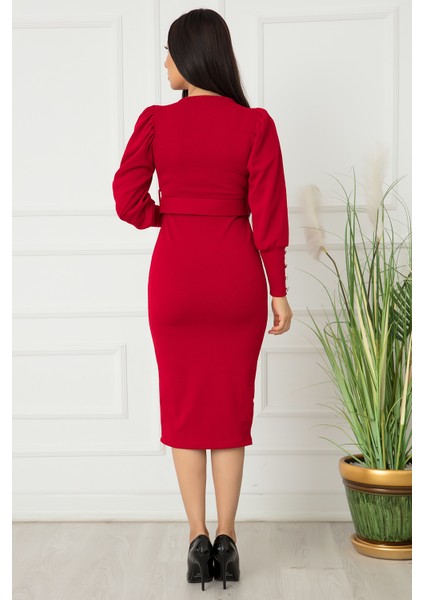 Bayan Kol Düğmeli Kruvaze Elbise 0220 fırsatları