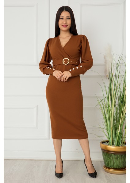 Bayan Kol Düğmeli Kruvaze Elbise 0220 fiyatları