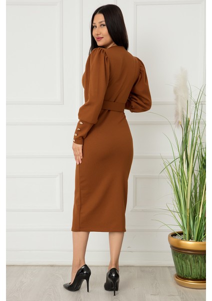 Bayan Kol Düğmeli Kruvaze Elbise 0220 indirimleri