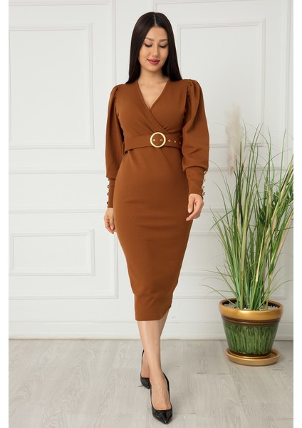 Bayan Kol Düğmeli Kruvaze Elbise 0220 modelleri