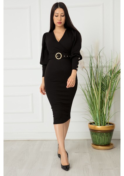 Bayan Kol Düğmeli Kruvaze Elbise 0220 fiyatları