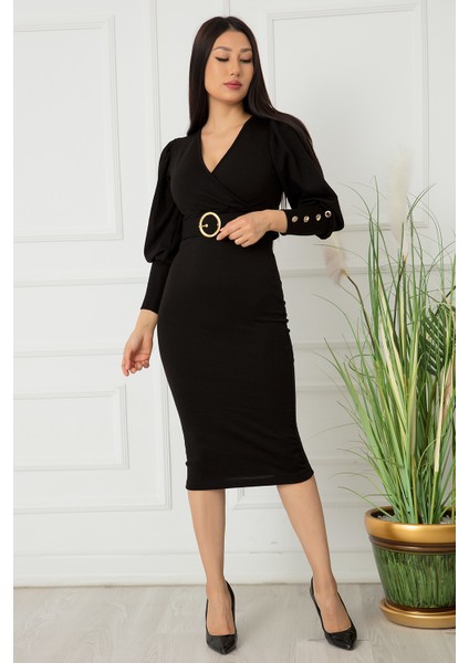 Bayan Kol Düğmeli Kruvaze Elbise 0220 modelleri