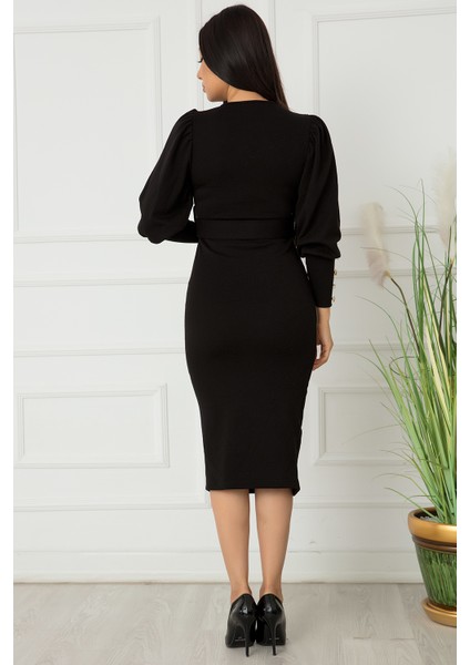 Bayan Kol Düğmeli Kruvaze Elbise 0220 indirimleri