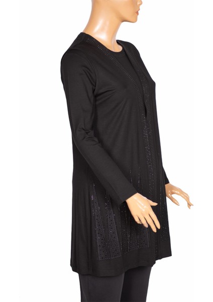 Işıltı Kadın Büyük Beden Yelek Bluz Siyah Takım modelleri