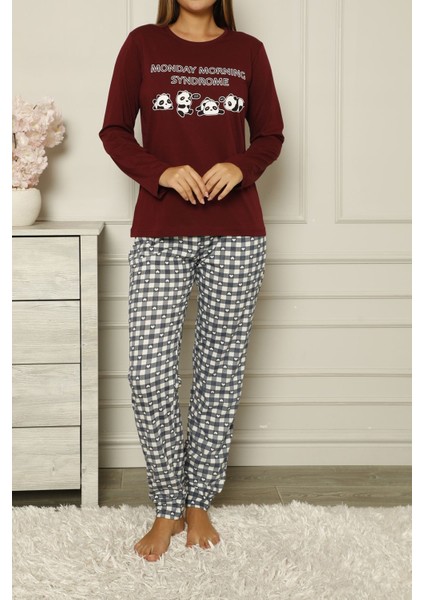 Lady Secret Bordo Kadın Pijama Takımı Pamuklu