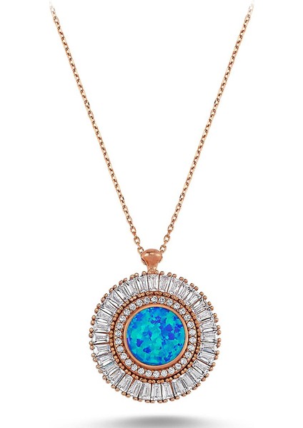Beyaz Taşlı Gümüş Opal Kolye