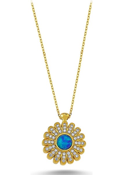 Beyaz Zirkon Taşlı Opal Kolye