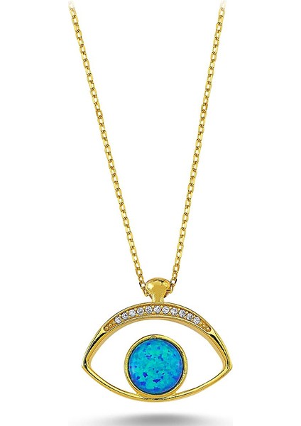 Beyaz Zirkon Taşlı Opal Kolye