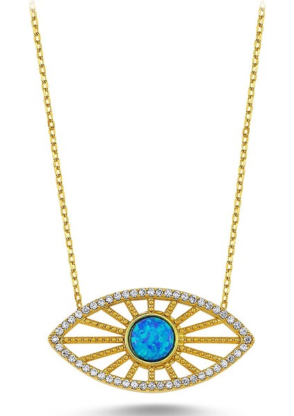 Beyaz Zirkon Taşlı Opal Kolye