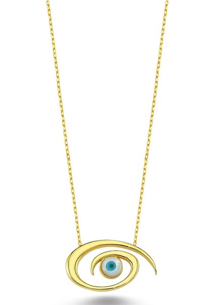 Oval Model Zirkon Taşlı Göz Kolye
