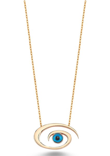 Oval Model Zirkon Taşlı Göz Kolye