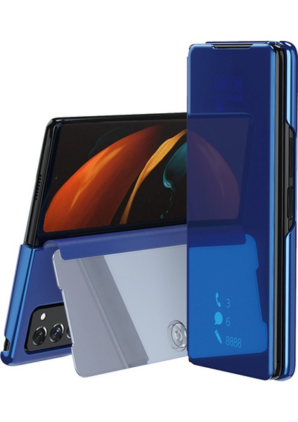 Samsung Galaxy Z Fold 2 5G İçin Pu Deri Standlı Kapaklı Kılıf Mavi (Yurt Dışından)