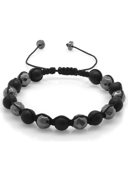 Makrome Örgülü Küre Kesim Oniks-Fasetalı Hematit Kombinli Doğaltaş Bileklik fiyatları