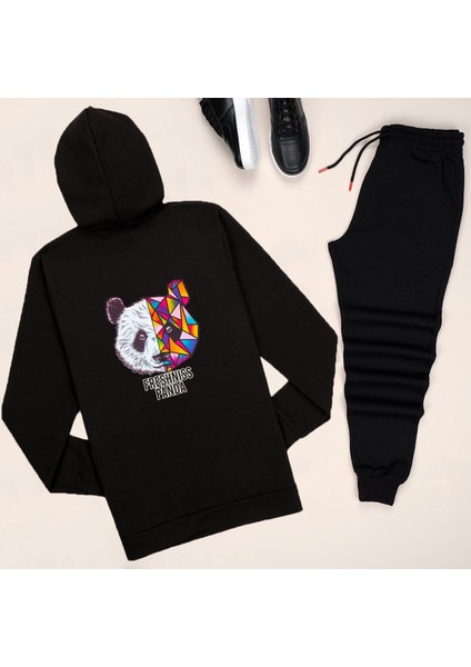 Kapşonlu Sırt Baskılı Panda Eşofman Takımı