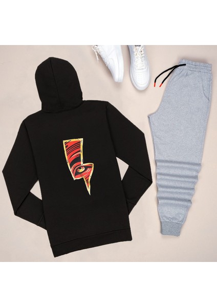 Kapşonlu Sırt Baskılı Şimşek Eşofman Takımı