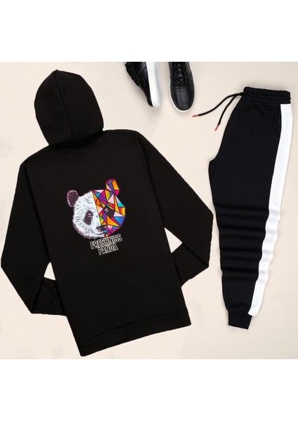 Kapşonlu Sırt Baskılı Panda Eşofman Takımı