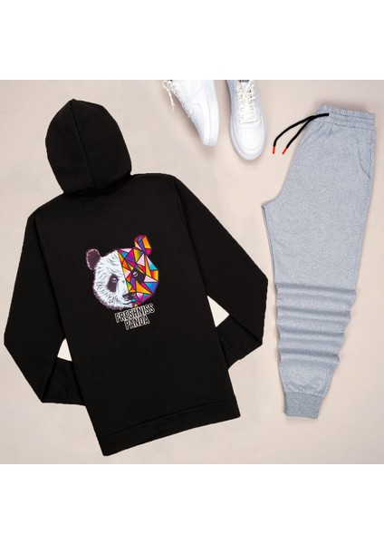 Kapşonlu Sırt Baskılı Panda Eşofman Takımı