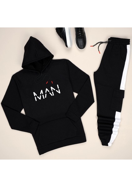 Siyah Man Esh Kargobeyaz Eşofman Takımı