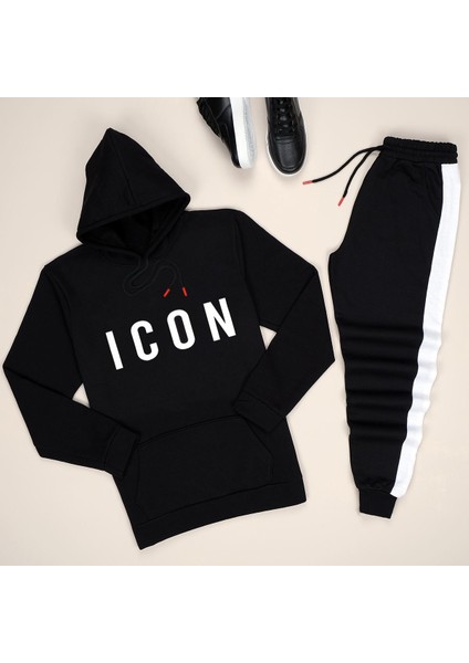 Siyah Icon Esh Yanbeyaz Eşofman Takımı